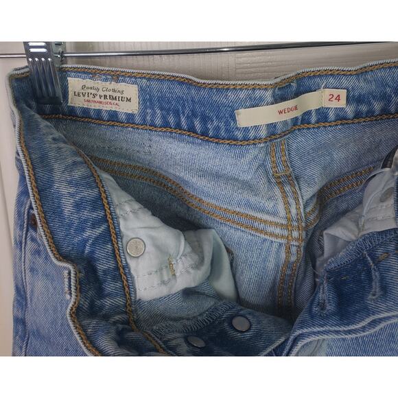 Levi’s PREMIUM Wedgie Straight Button Fly BIG E Blue Jeans Size 24 Stretch - Picture 5 of 12